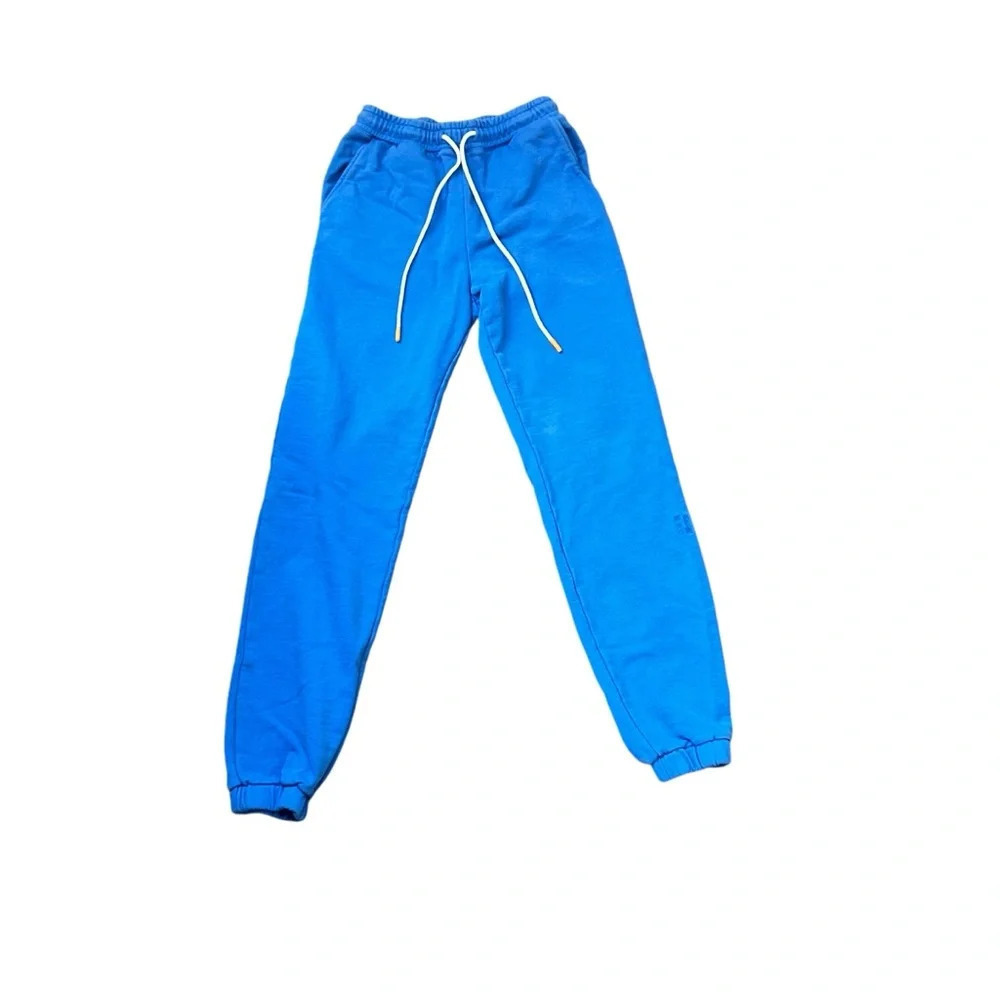 Monrow Blue Organic Cotton Drawstring Jogger Sweatpants Lounge Pants XS